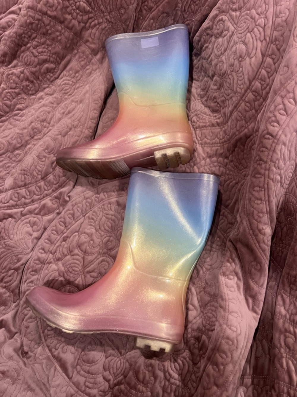 Kids Rainbow Ombre Glitter Rain Boots - Pink Blue Yellow